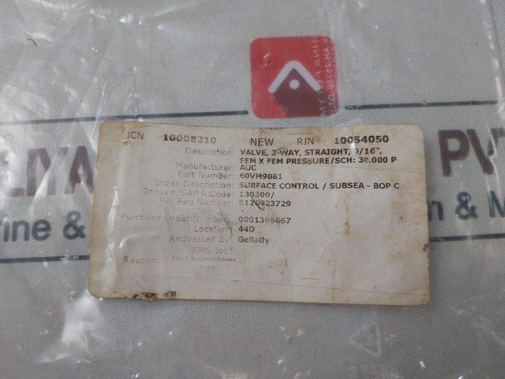 Parker 60Vm9081 2-way High Pressure Needle Valve