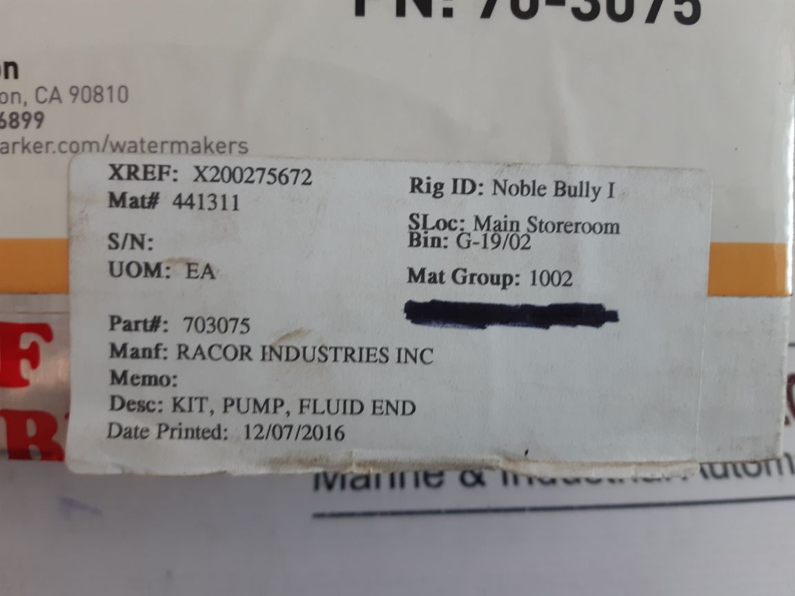 Parker 703075 Fluid End Pump Kit