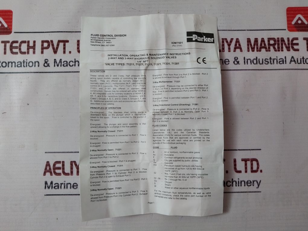 Parker 7C111B2 37 1Shf7 3-way Haydraulic Solenoid Valve