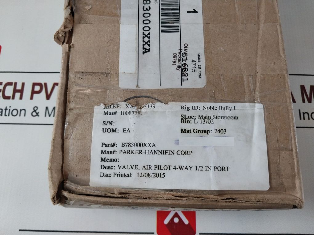 Parker B783000Xxa Air Pilot Valve 4-way 1/2 In Port