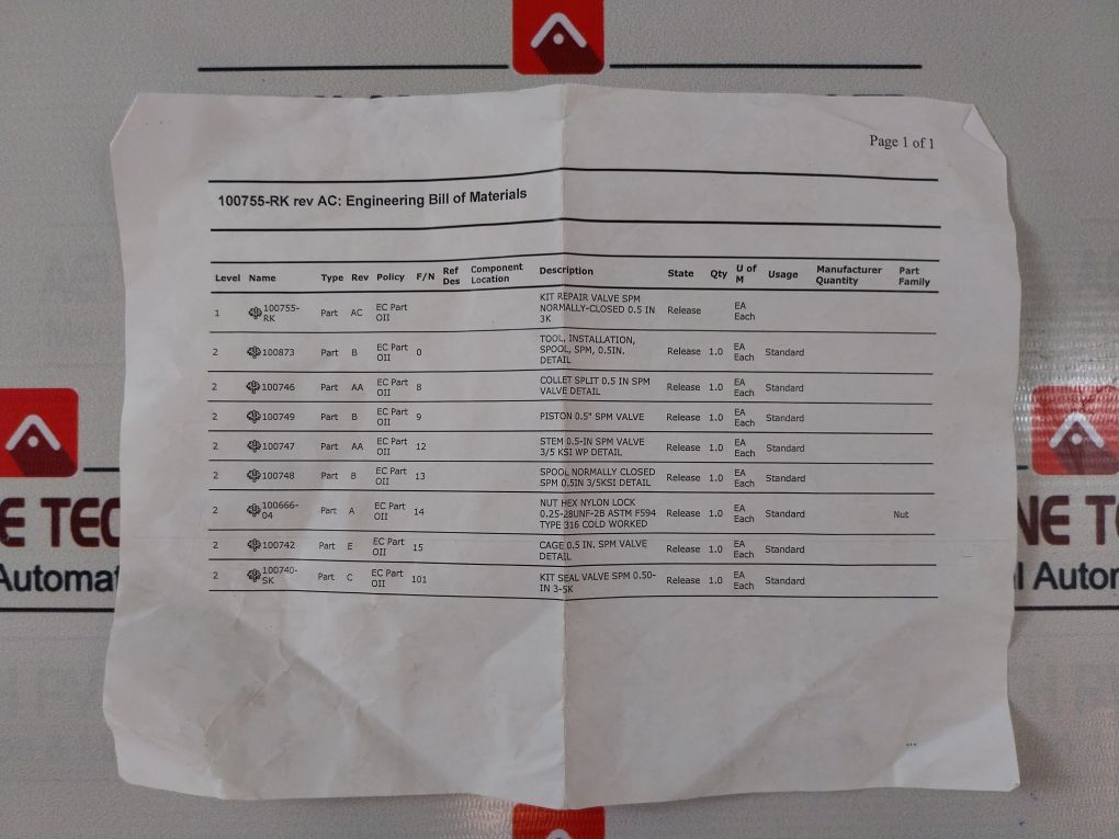 Parker Hannifin 100740-sk,100742,100091-129,100091-130, Seal Valve Kit