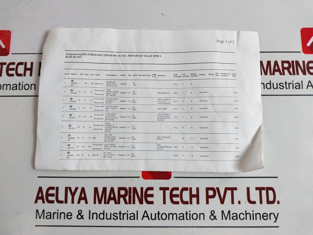 Parker Hannifin 100818-rk Valve Repair Kit