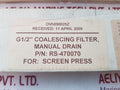 Parker P3Kfa14Dsmn Manual Drain G1/2” Coalescing Filter
