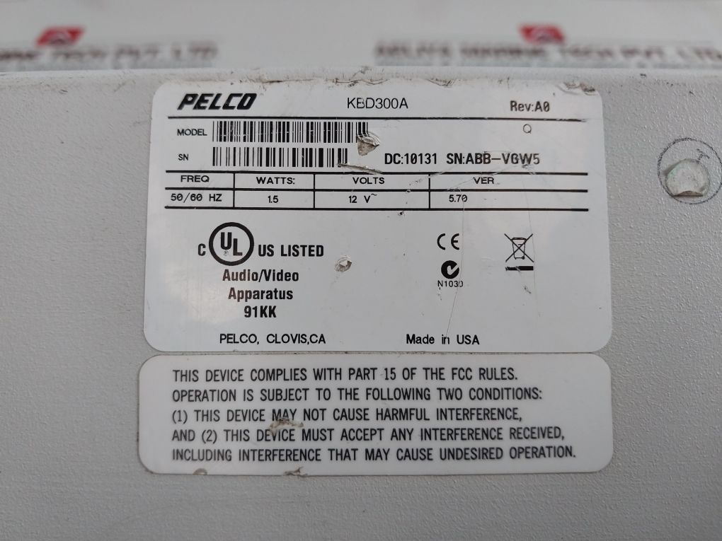 Pelco Kbd300A Rev: A0 Keyboard Joystick Controller Ver:5.70 Watts:1.5
