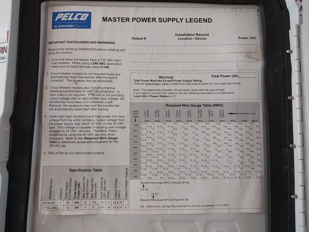 Pelco Wcs4-20B Master Power Supply