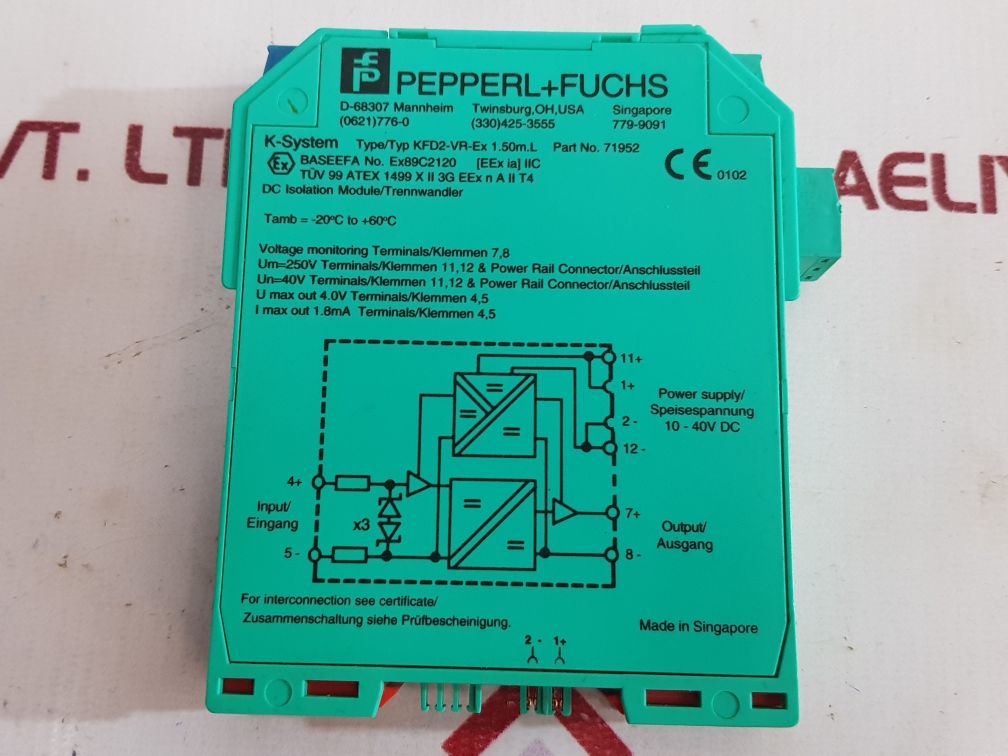 Pepperl+Fuchs K-system Kfd2-vr-ex1.50M.L 71952 Dc Isolation Module