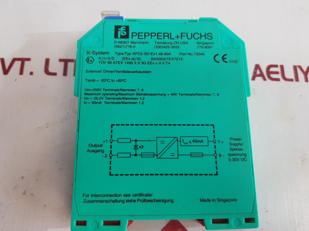 Pepperl+Fuchs K-system Kfd2-sd-ex1.48-90A Solenoid Driver 72046