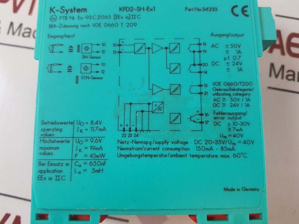Pepperl+Fuchs Kfd2-sh-ex1 Switch Isolator 34233