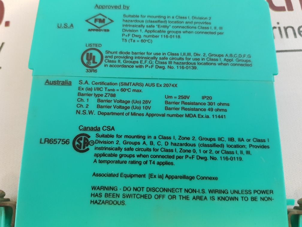 Pepperl+Fuchs Z-series Z788 Safe Snap Barrier 71810