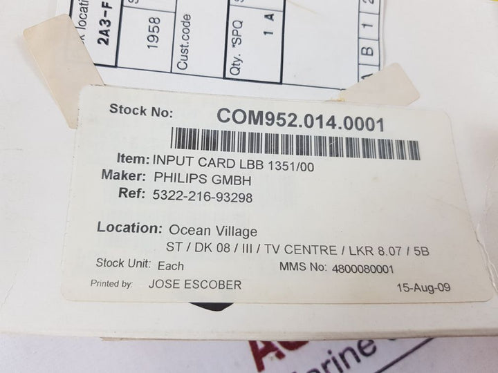 Philips 3922 156 06421 Input Card Lbb 1351/00