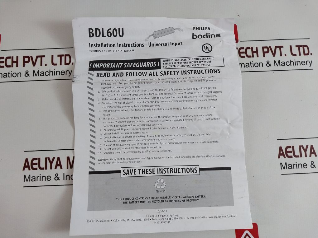 Philips Bdl60U Emergency Light Ballast Rev 1.0