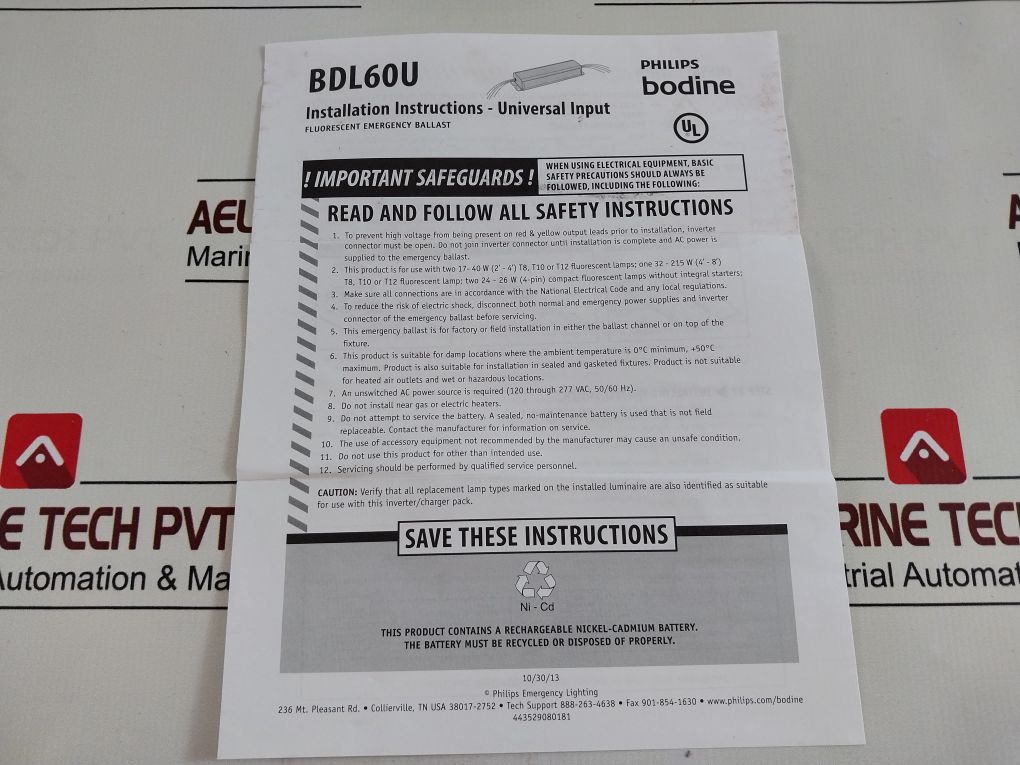 Philips Bodine Bdl60U Emergency Lighting Ballast