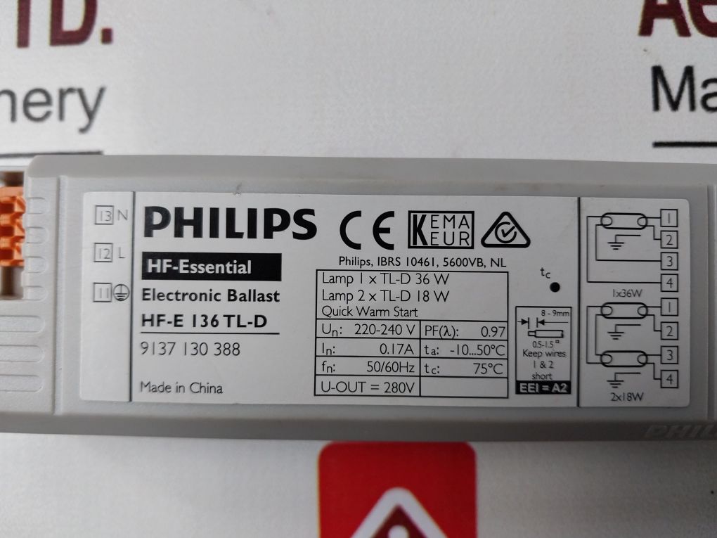 Philips Hf-e 136 Tl-d Electronic Ballast For Fluorescent