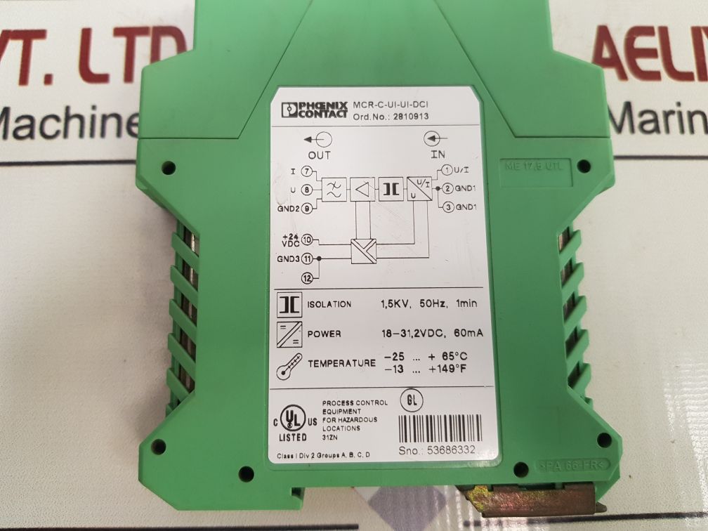 Phoenix Contact Mcr-c-ui-ui-dci Isolation Amplifier 18-31, 2Vdc