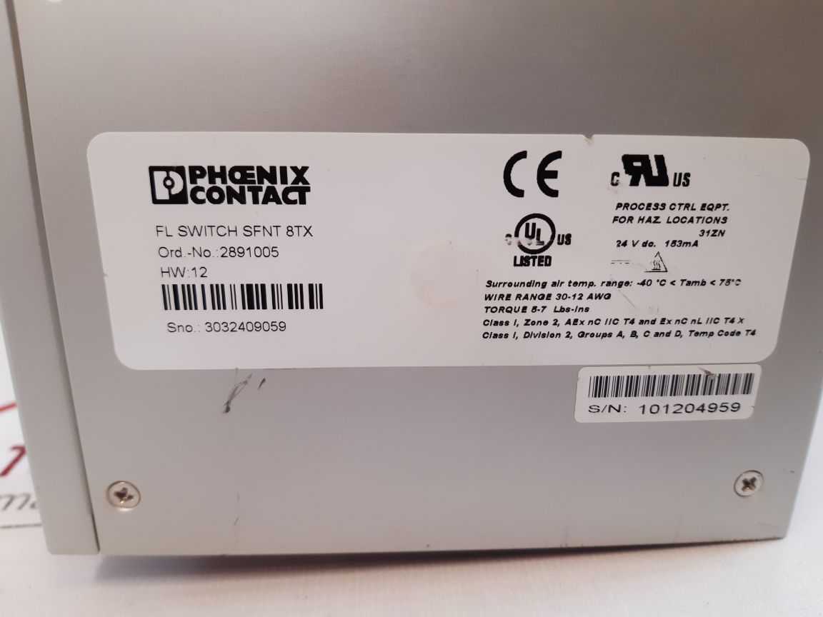 Phoenix Contact Fl Switch Sfnt 8Tx Ethernet Switch 2891005
