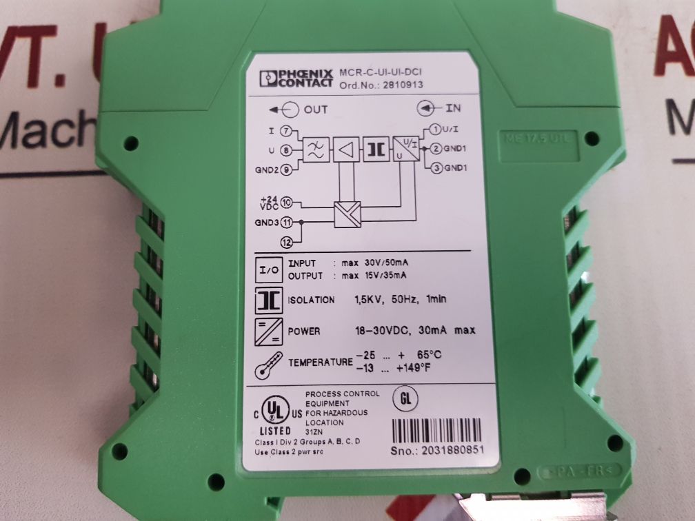 Phoenix Contact Mcr-c-ui-ui-dci Isolation Amplifier/Converter 2810913