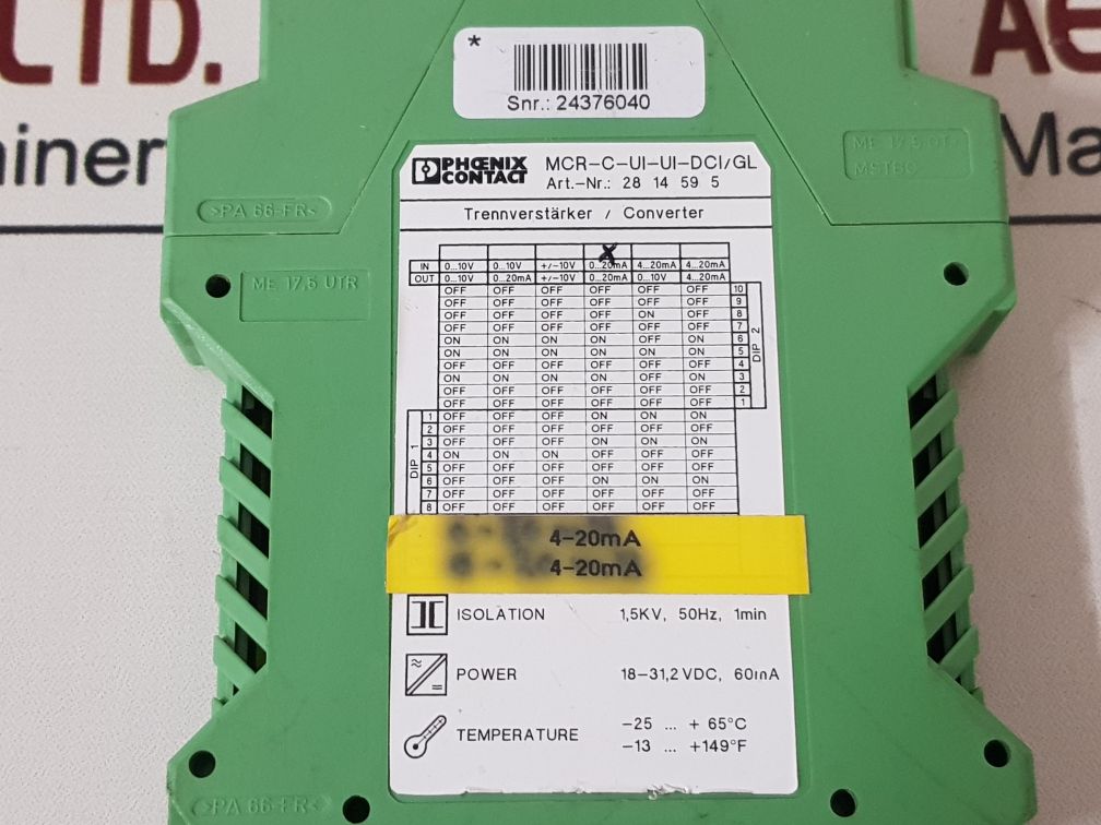 Phoenix Contact Mcr-c-ui-ui-dci/Gl Converter 65°C