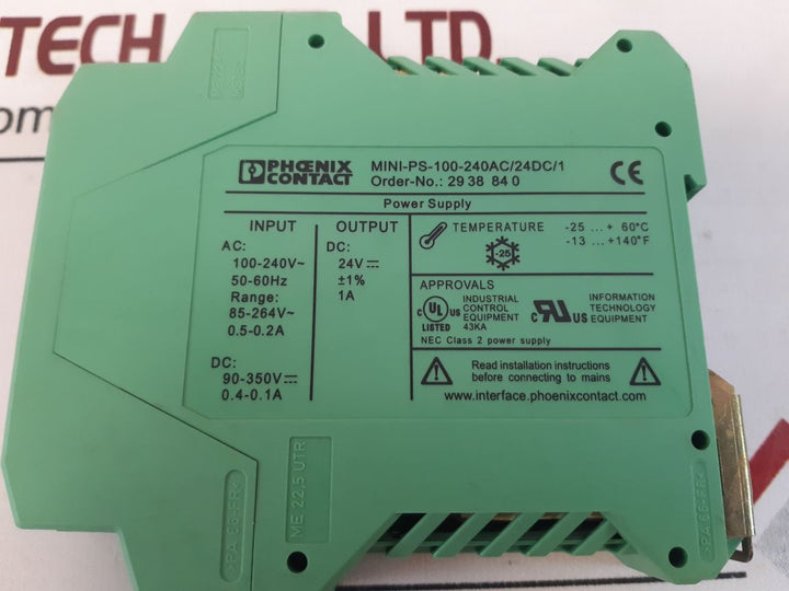 Phoenix Contact Mini-ps-100-240Ac/24Dc/1 Power Supply 29 38 84 0