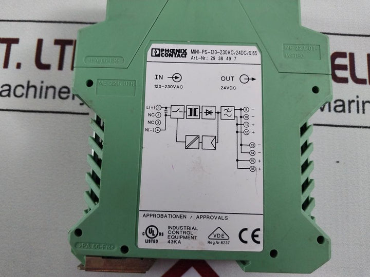 Phoenix Contact Mini-ps-120-230Ac/24Dc/0.65 Power Supply