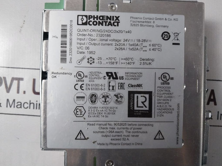 Phoenix Contact Quint-oring/24Dc/2X20/1X40 Redundancy Module