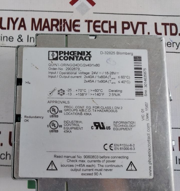 Phoenix Contact Quint-oring/24Dc/2X40/1X80 Redundancy Module 2902879