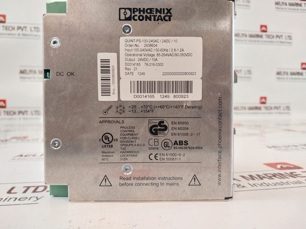 Phoenix Contact Quint-ps-100-240Ac/24Dc/10 Power Supply Rev.21