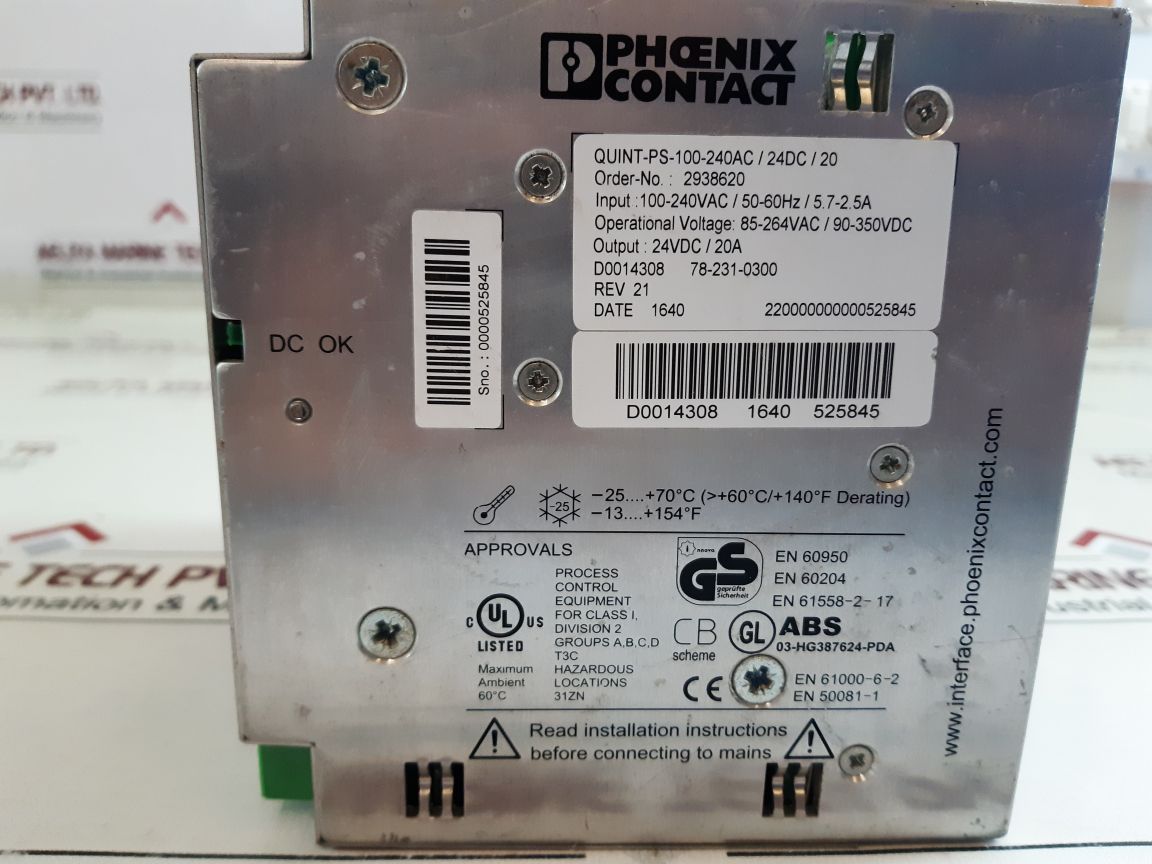 Phoenix Contact Quint-ps-100-240Ac/24Dc/20 Power Supply