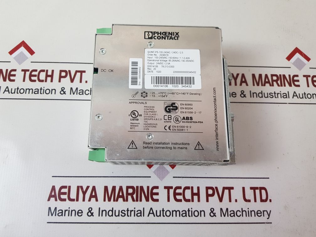 Phoenix contact quint-ps-100-240ac/24dc/2,5 power supply 2938578 
