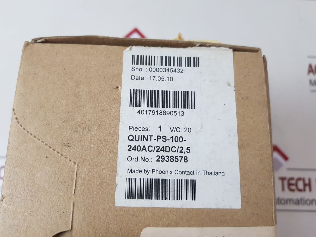 Phoenix contact quint-ps-100-240ac/24dc/2,5 power supply 2938578 