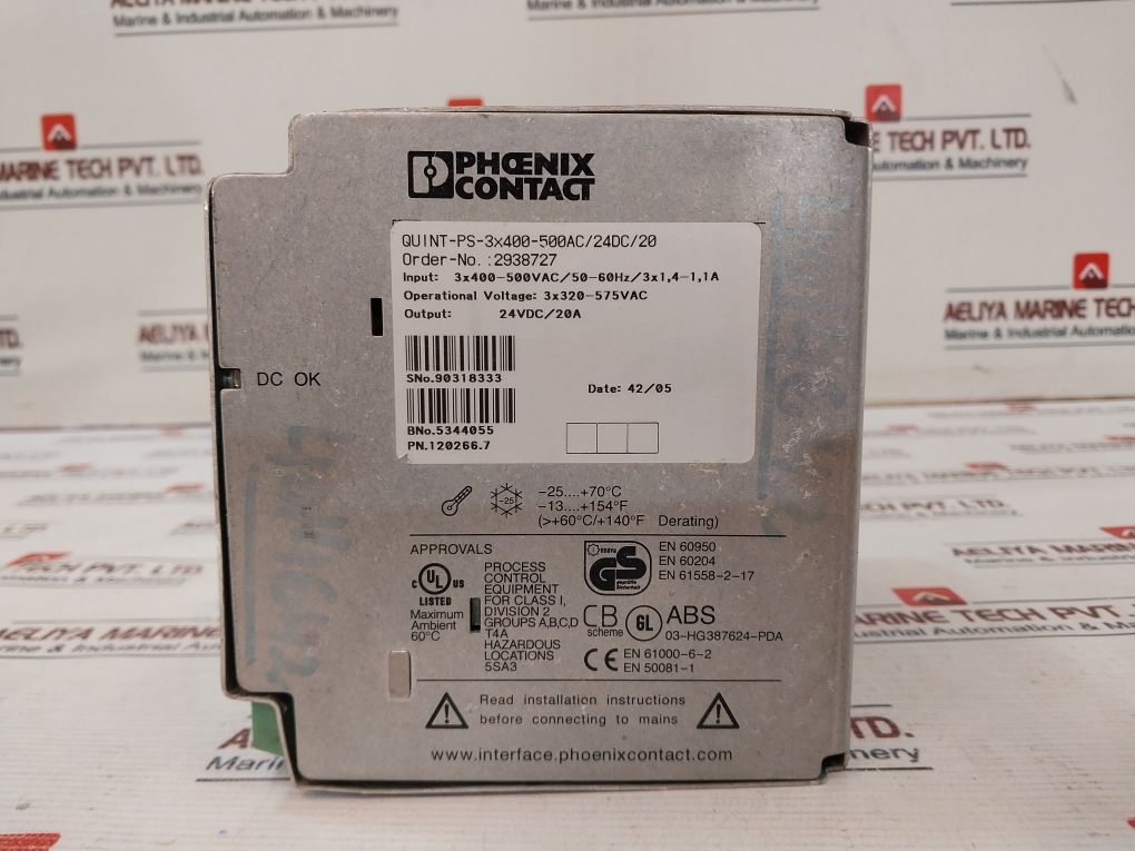 Phoenix Contact Quint-ps-3X400-500Ac/24Dc/20 Power Supply 60°C