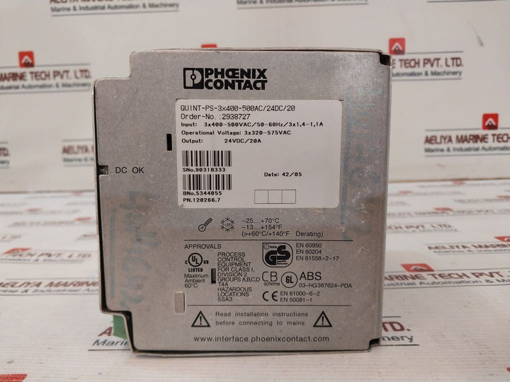 Phoenix Contact Quint-ps-3X400-500Ac/24Dc/20 Power Supply 60°C