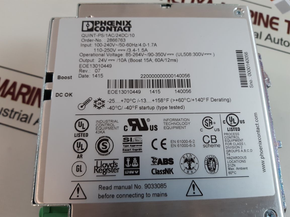 Phoenix contact quint-ps/1ac/24dc/10 power supply rev 07