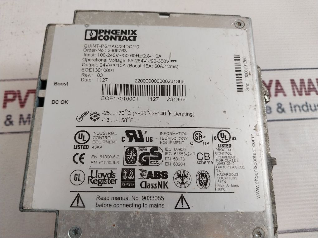 Phoenix Contact Quint-ps/1Ac/24Dc/10 Power Supply Unit Rev 03