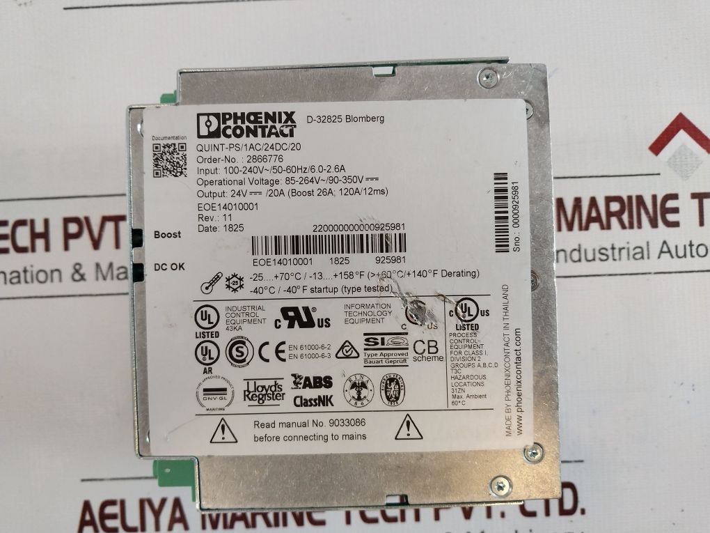 Phoenix Contact Quint-ps/1Ac/24Dc/20 Power Supply 2866776