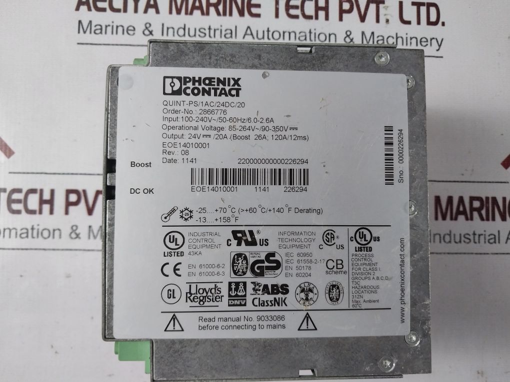Phoenix Contact Quint-ps/1Ac/24Dc/20 Power Supply 2866776 Rev. 08