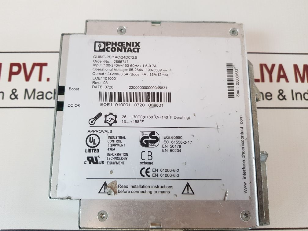 Phoenix Contact Quint-ps/1Ac/24Dc/3.5 Power Supply Module Rev 03