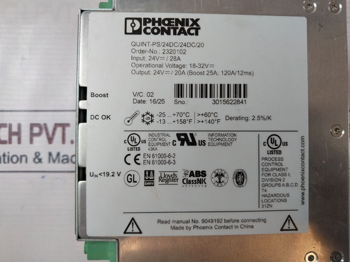 Phoenix Contact Quint-ps/24Dc/24Dc/20 Power Supply 18-32V