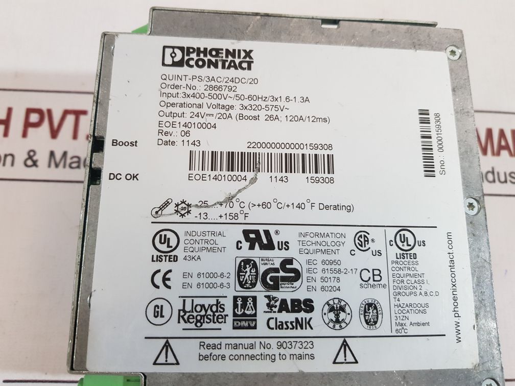 Phoenix Contact Quint-ps/3Ac/24Dc/20 Quint Power Supply