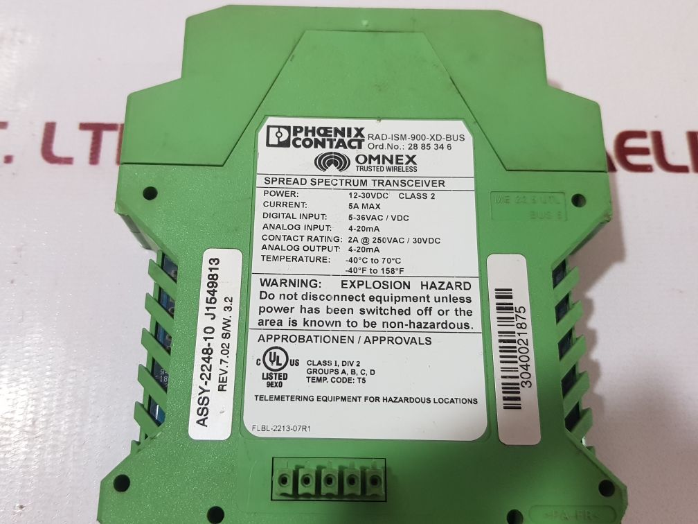 Phoenix contact rad-ism-900-xd-bus spread spectrum transceiver
