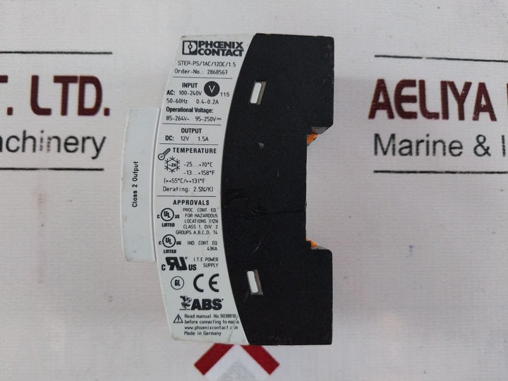 Phoenix Contact Step-ps/1Ac/12Dc/1.5 Power Supply 2868567