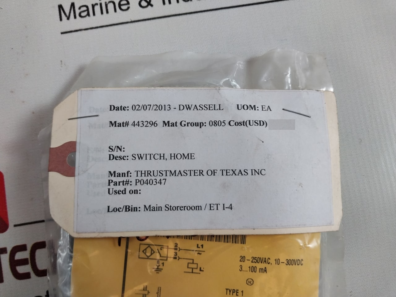 Turck Bi 4-g12-adz32X Inductive Sensor With Cable