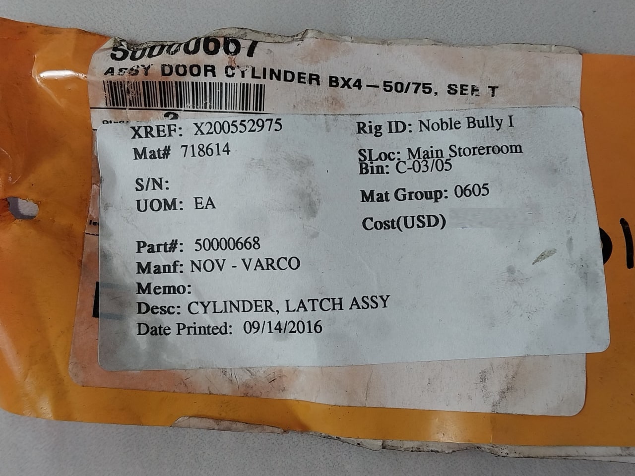 Nov 50000668 Latch Hydraulic Cylinder 10140387-001 