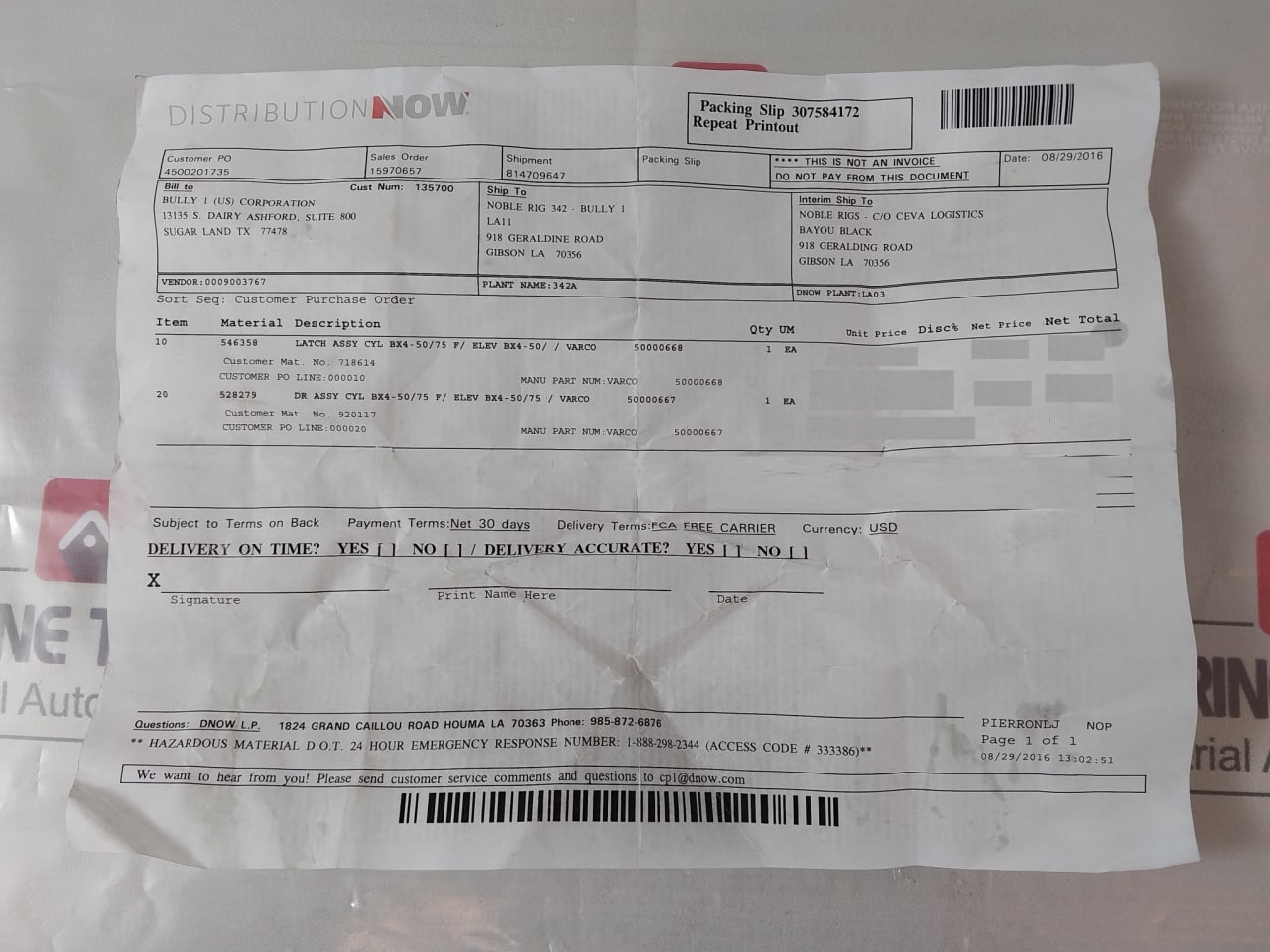 Nov 50000668 Latch Hydraulic Cylinder 10140387-001 