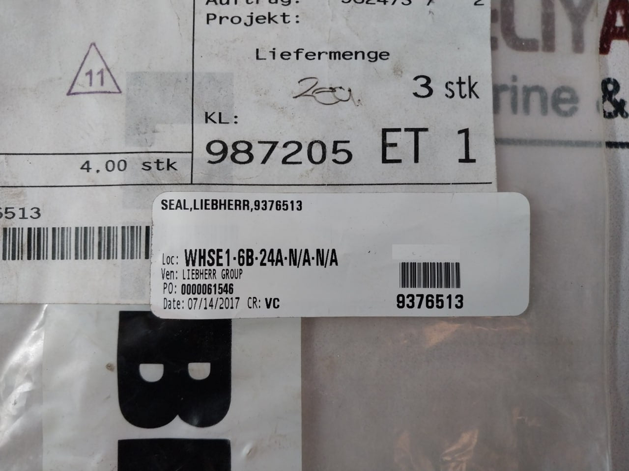 Lot Of 2X Liebherr 9376 513 Dichtung Seal