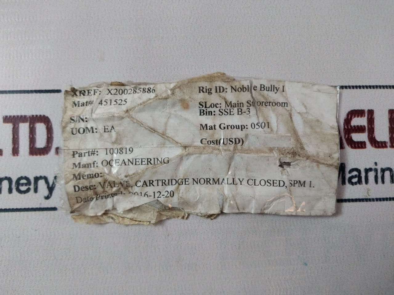 Oceaneering 100368 Cartridge Valve Rev B 100766 Aa