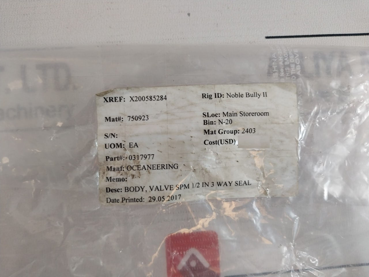 Oceaneering 0317977-aa Body Valve Spm 1/2 In 3 Way Seal