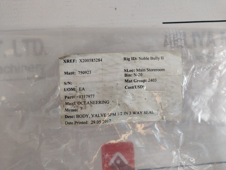 Oceaneering 0317977-aa Body Valve Spm 1/2 In 3 Way Seal