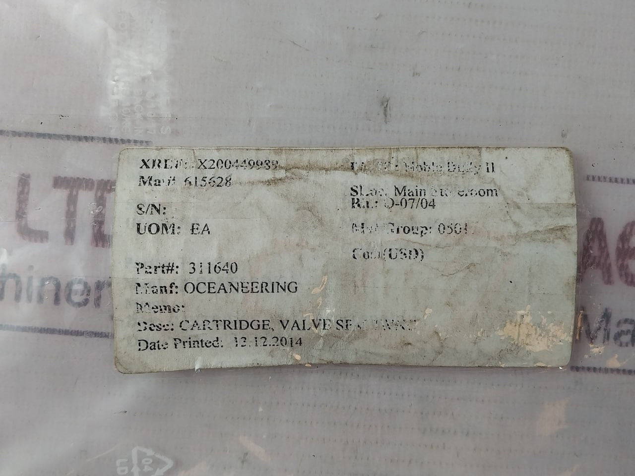 Oceaneering 100750 Cartridge Valve