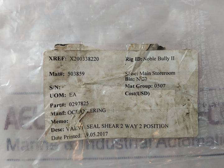 Oceaneering 0297825 Seal Shear 2 Way 2 Position Valve