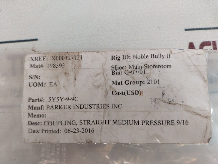 Parker 5Y5Y-9-9C Straight Medium Pressure 9/16